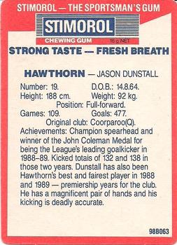 1990 AFL Scanlens Stimorol #6 Jason Dunstall Back